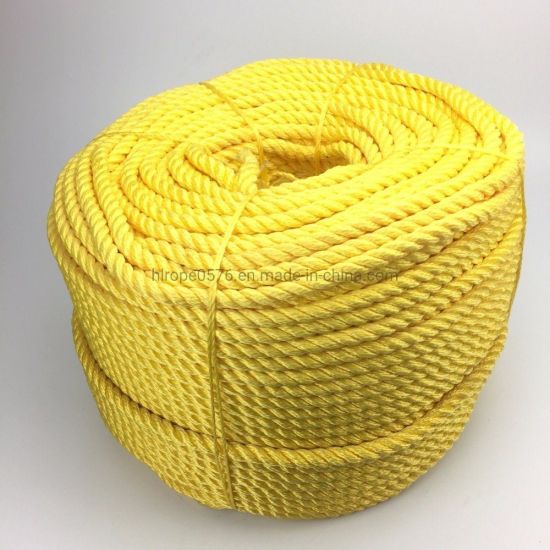 黄色3股扭绞PP / PE绳，用于钓鱼船用