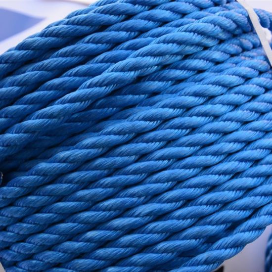 工厂批发3股蓝色PP绳聚丙烯绳船用缆绳，用于钓鱼和系泊